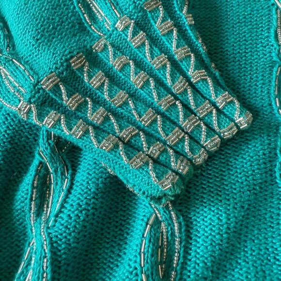 Bonnie Boerer 1988 Beaded Cable Knit Sweater – Teal, Size S/P - Picture 4 of 7